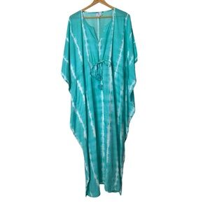Pax Philomena Turquoise Shibori Maxi Kaftan Dress Tie Dye